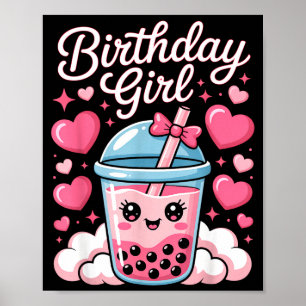 Poster Menina de Aniversário Fofa Nk Laço Bolha Chá de Bo