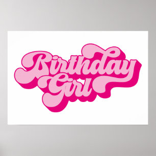 Poster Menina de Aniversário Rosa Quente Retrô