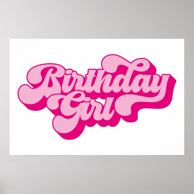 Poster Menina de Aniversário Rosa Quente Retrô (Frente)