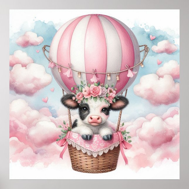 Poster Menina de Balão de Ar Quente de Vaca (Frente)