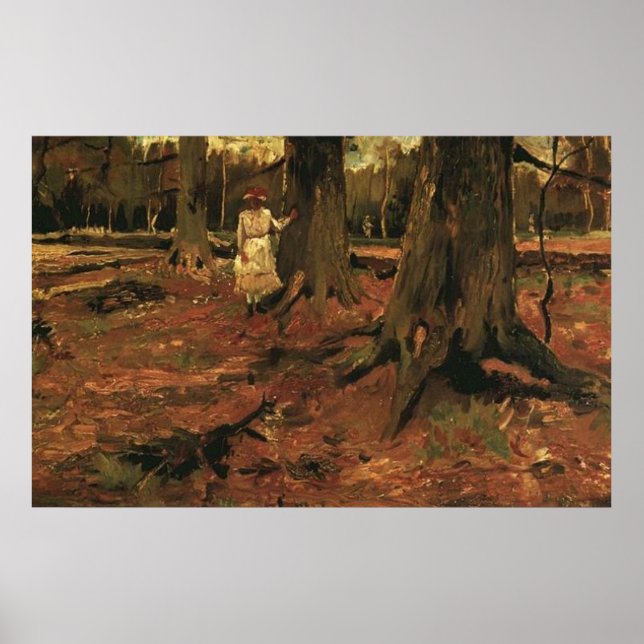 Póster Menina de branco na floresta 1882, Vincent van Gog (Frente)