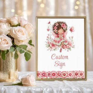 Poster Menina de Conto de Fadas Rosa Floral Aniversário P