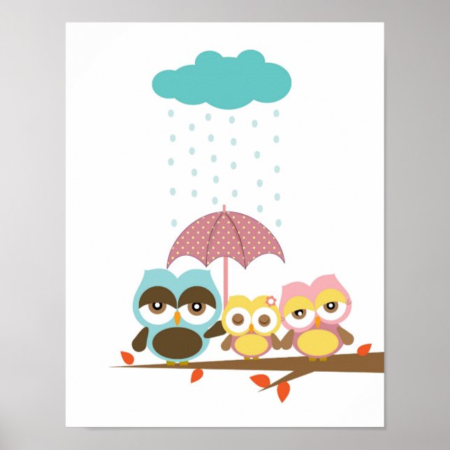 Póster Menina de coruja pequena com mãe e pai sob guarda- (Frente)