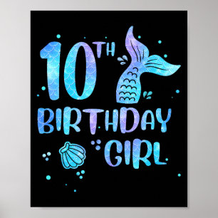 Poster Menina de Décimo Aniversário Sereia 10º Crianças d