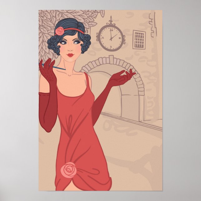Póster Menina de Flapper Ilustrada (Frente)