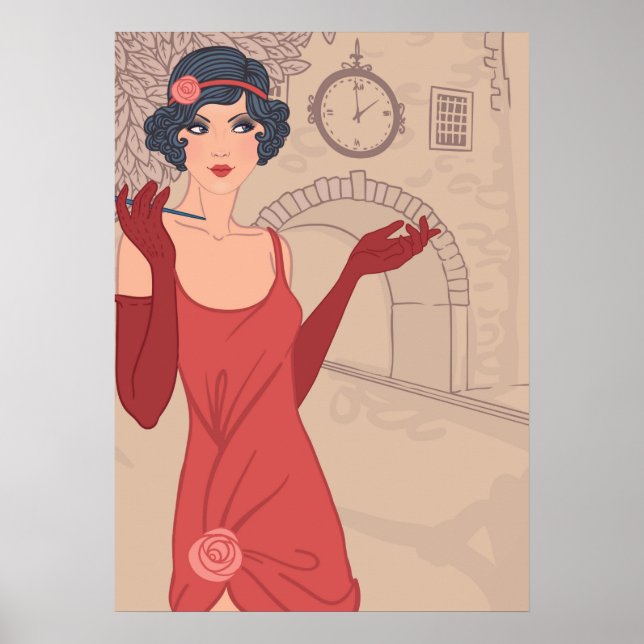 Póster Menina de Flapper Ilustrada (Frente)