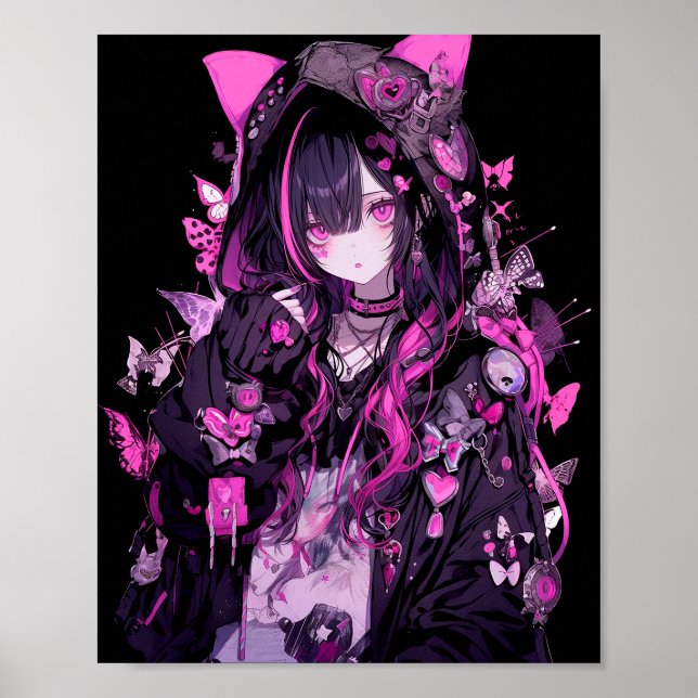 Poster Menina de Gótico de Anime Bonita (Frente)