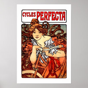 Poster Menina de Mucha do vintage na bicicleta