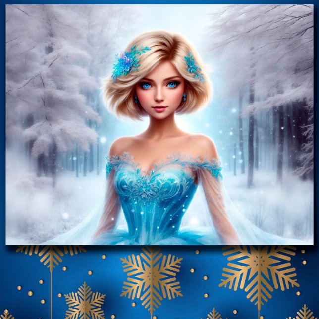 Poster Menina de neve azul flocos de neve de inverno lind (Criador carregado)