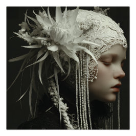 Póster Menina de Porcelana com Tocado de Renda Floral Ret