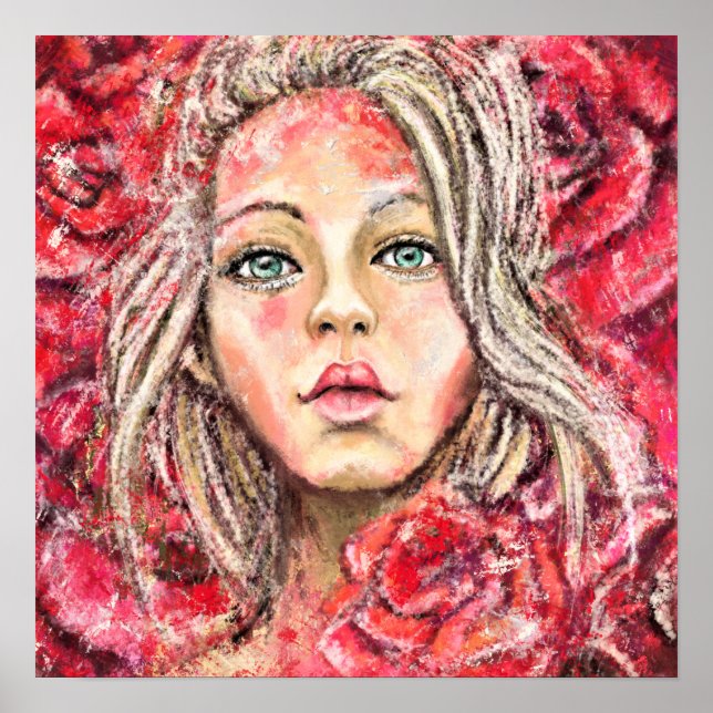 Poster Menina de Rosas Lindas - Pintura Original (Frente)