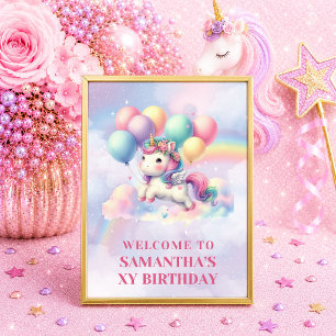 Poster Menina de Unicórnio Pastel Fofinho Aniversário Bem