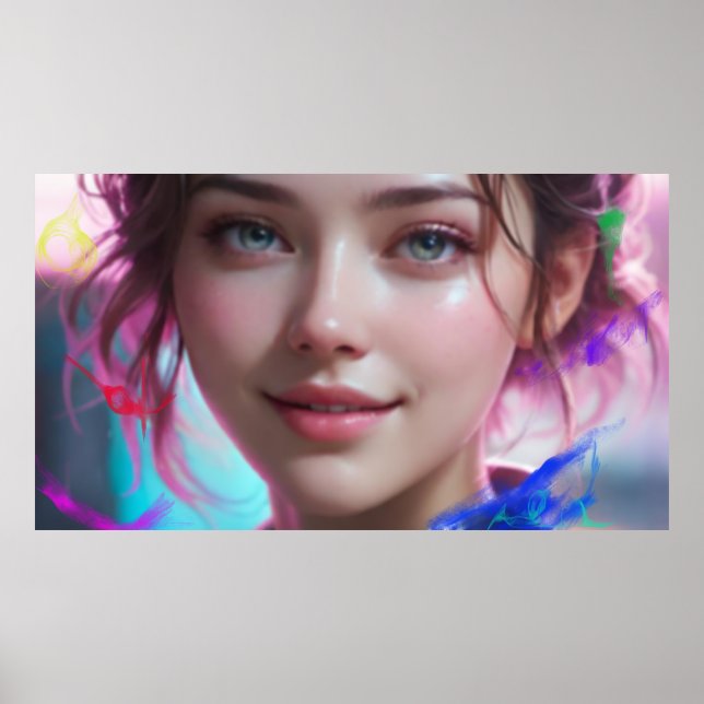 Poster Menina Desfocada  Retrato de Menina Sorridente (Frente)