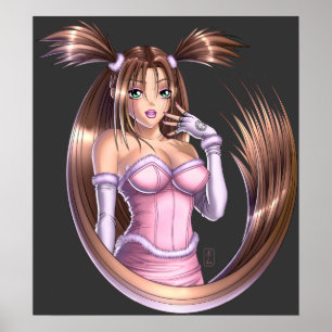 Póster Menina do Anime - rosa