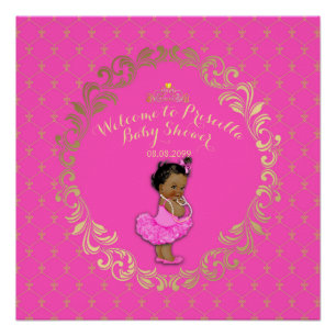 Póster MENINA do chá de fraldas, rosa quente & ouro,