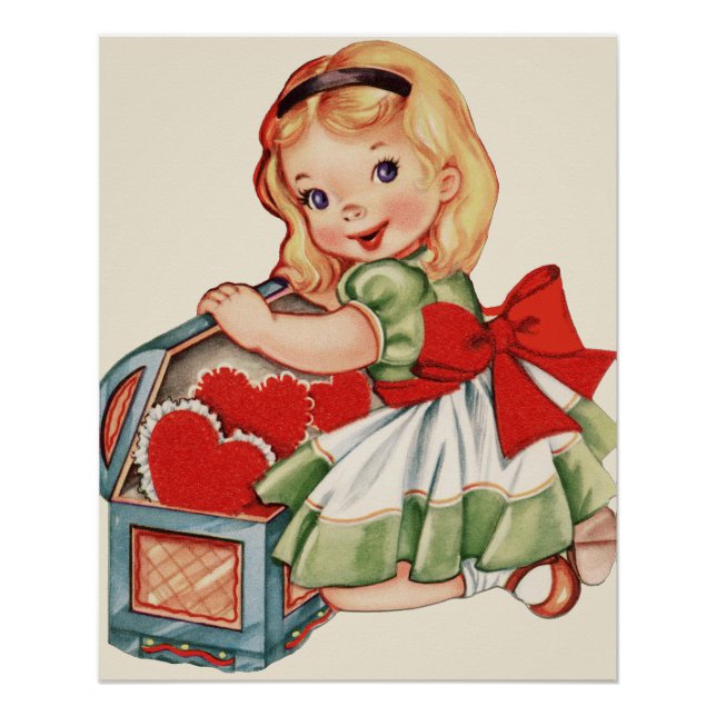 Póster Menina do Coração - Crianças Retron Cute (Frente)