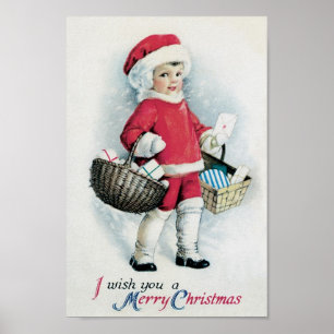 Poster Menina do natal vintage