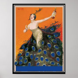 Póster Menina do pavão Art Deco Vintage