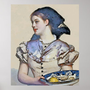 Poster Menina do vintage com ostras