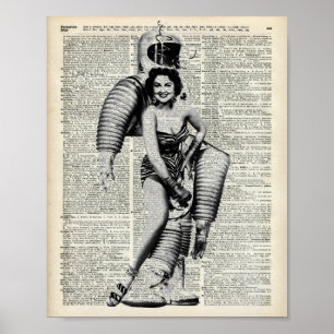 Póster Menina do vintage no traje do astronauta