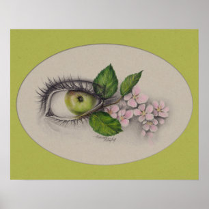 Póster Menina dos meus olhos Arte de desenho surreal Verd