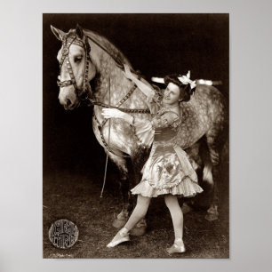 Póster Menina e cavalo do circo do vintage