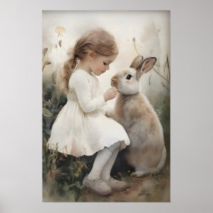 Poster Menina e coelho estampa de coelho, vila do coelho 