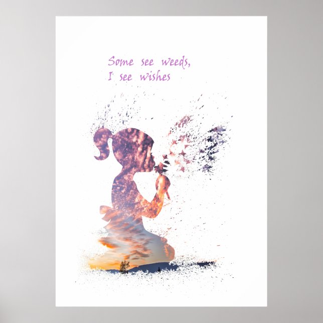 Poster Menina e dandelion decoração em aquarela (Frente)