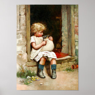 Poster Menina e filhote de cachorro doente