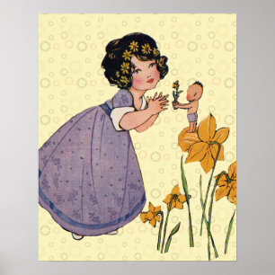 Póster Menina Elfa Fada Narciso Antigo Páscoa