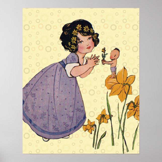 Póster Menina Elfa Fada Narciso Antigo Páscoa (Frente)