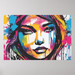 Poster Menina em pintura colorida em multi-água