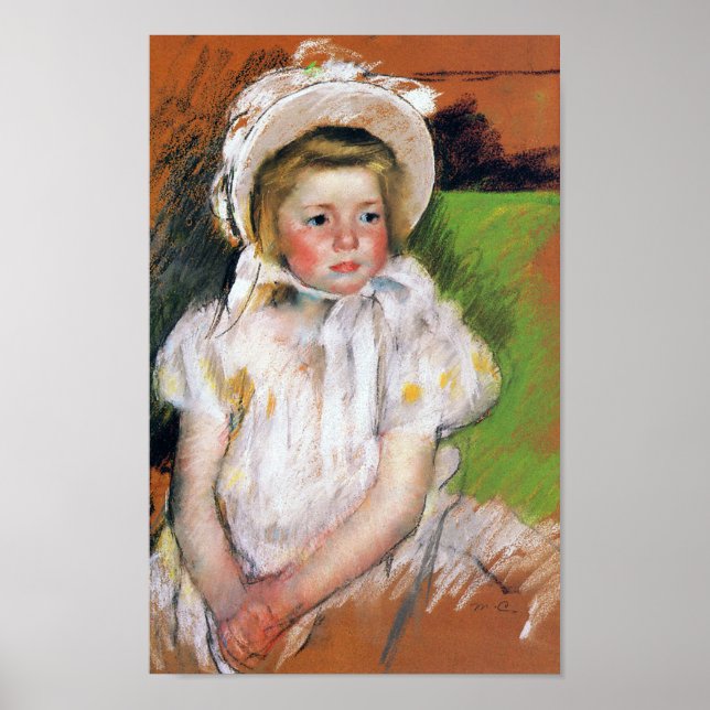 Poster Menina em um Bonnet Branco, Mary Cassatt (Frente)