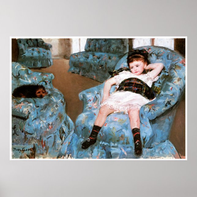 Póster Menina em uma cadeira azul, 1878 Mary Cassatt (Frente)