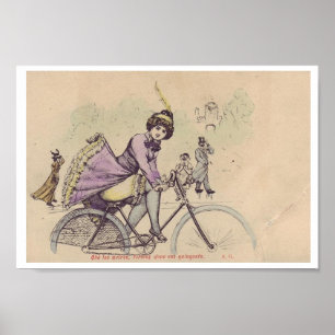 Póster Menina em uma saia da bicicleta que funde no vento