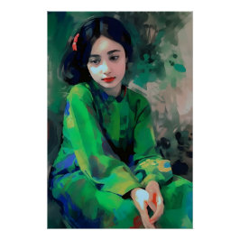 Póster Menina em vestida verde