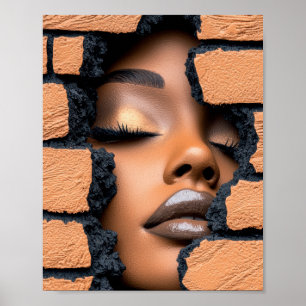 Poster Menina Emergindo Através de Parede de Tijolo Quebr