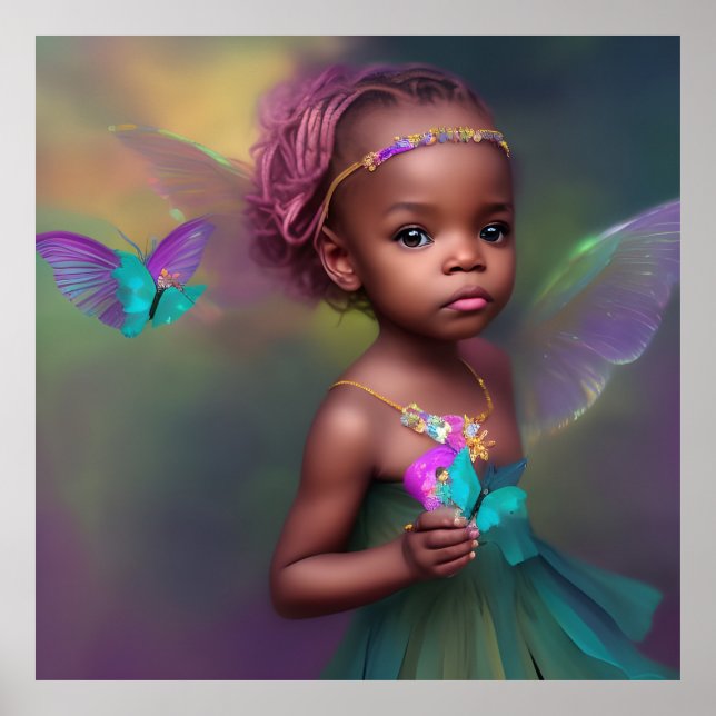 Poster Menina étnica fofa borboleta roxa azul turquesa ro (Frente)