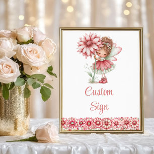 Poster Menina Fada Caprichosa Flores Rosadas Aniversário 