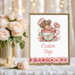 Poster Menina Fada Floral Rubor Pastel Aniversário Assina