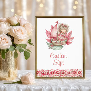 Poster Menina Fada Graciosa Rubor Floral Aniversário Pers