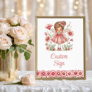 Poster Menina Fada Pastel Aniversário Floral Rosa Persona