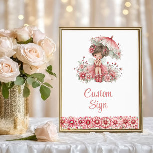 Poster Menina Fada Rosa Fantasia Floral Aniversário Perso