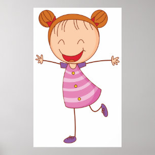 Poster Menina Feliz Boneco de Palito Cabelo Ruivo Coque