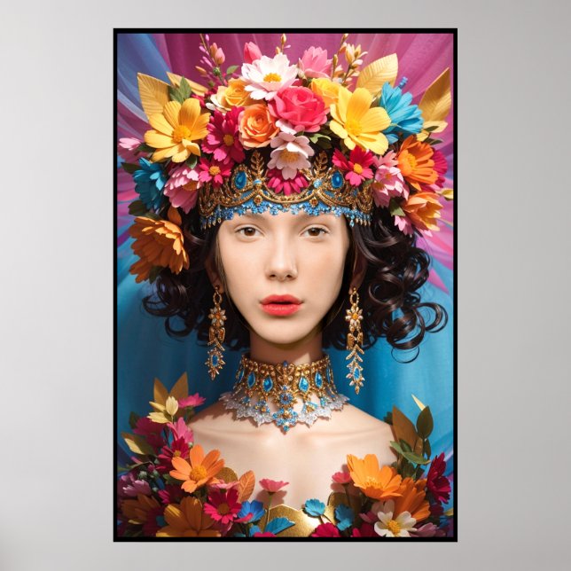 Poster Menina floral bonita e mulher encarada em uma foto (Frente)