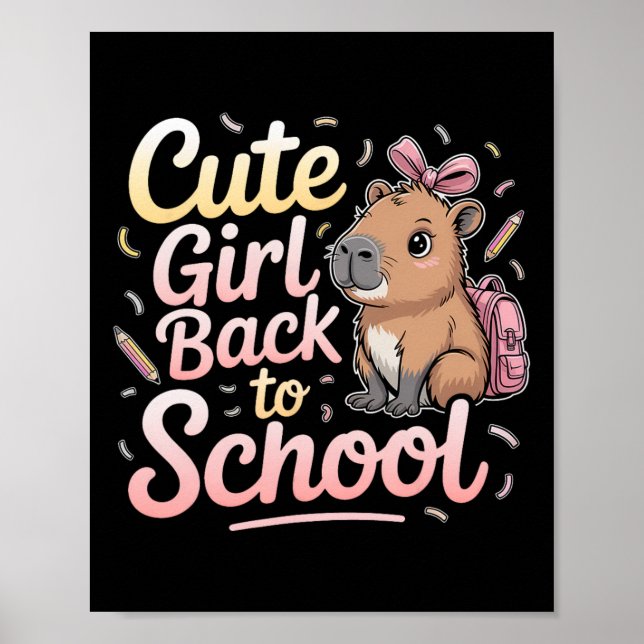 Poster Menina Fofa de Volta à Escola Capivara Primeiro Di (Frente)