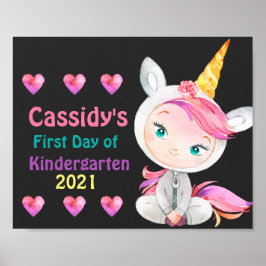 Poster Menina Fofinha de Unicórnio Primeiro Dia de Aula Q