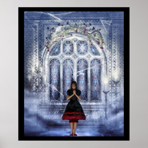 Póster Menina gótico em uma catedral
