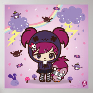 Póster Menina Haruka e Spitzen de Emo o pinguim