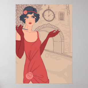 Póster Menina ilustrada do Flapper